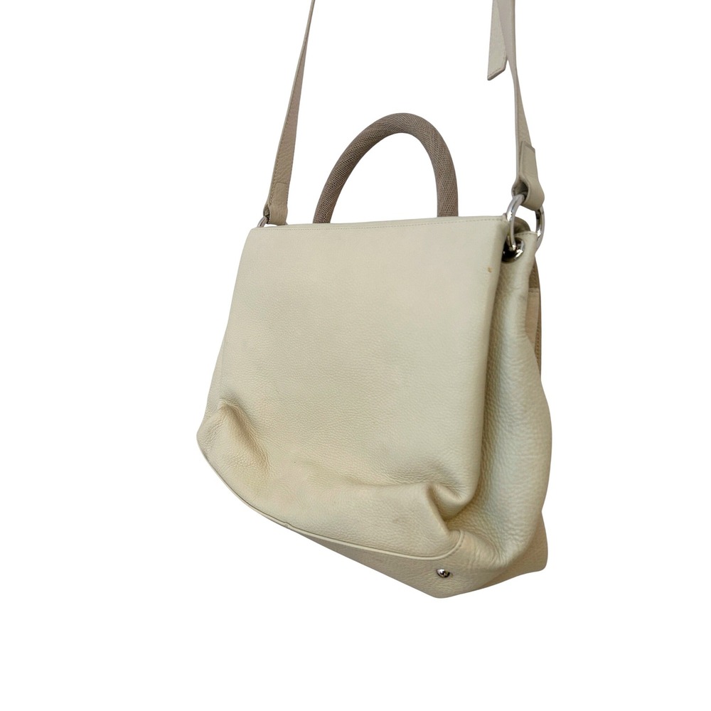 Akris Pebbled Leather Top Handle Shoulder Crossbody Bag‎ Ivory Wood Clasp - Picture 13 of 16